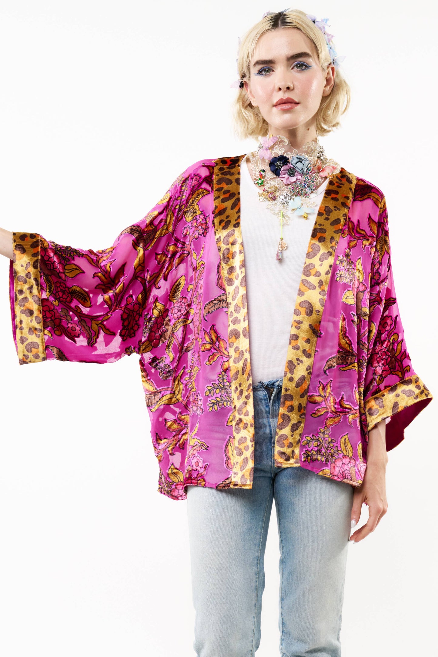 Holiday Jewels Kimono : Fuchsia / One Size