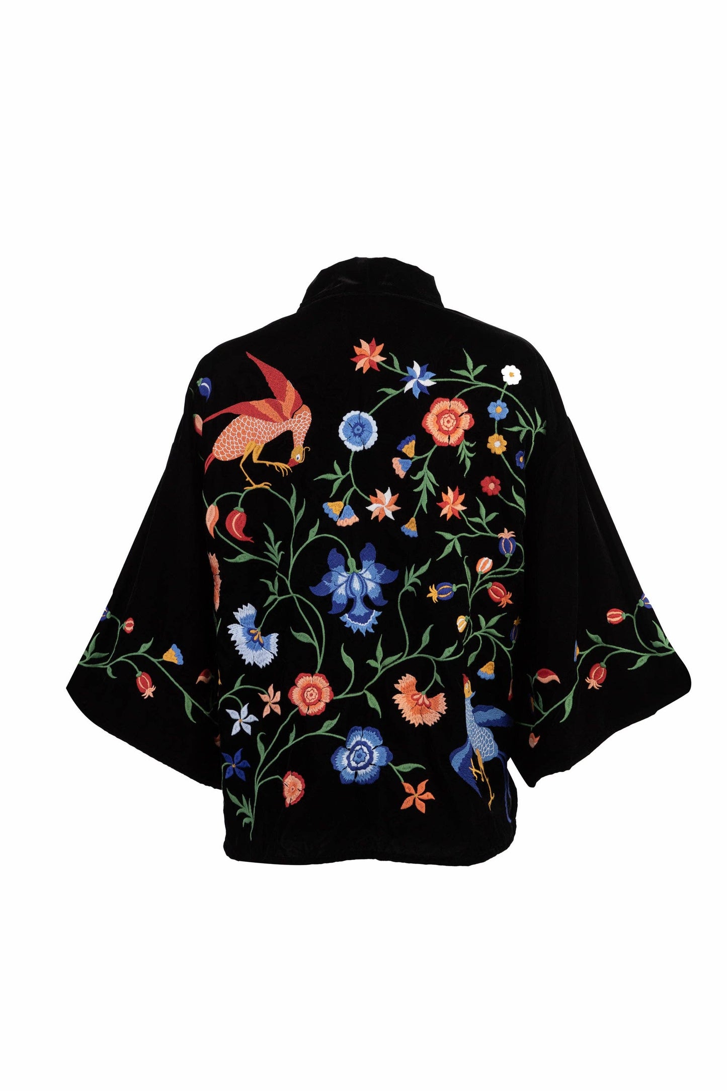 Regal Floral & Bird Embroidery Velvet Luxury Kimono: One size