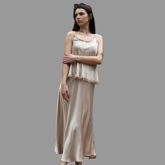 Satin midi skirt in Taupe- One size fits 10 to 12
