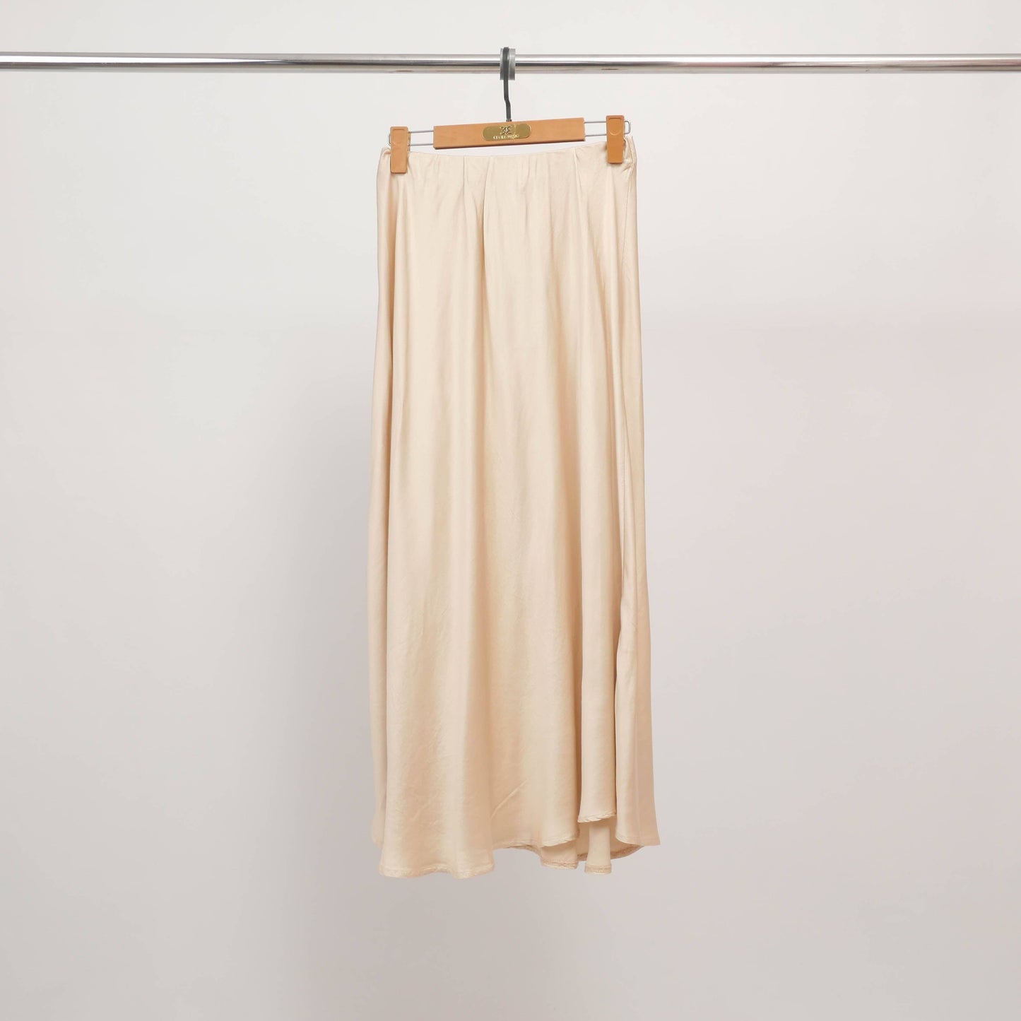 Satin midi skirt in Taupe- One size fits 10 to 12