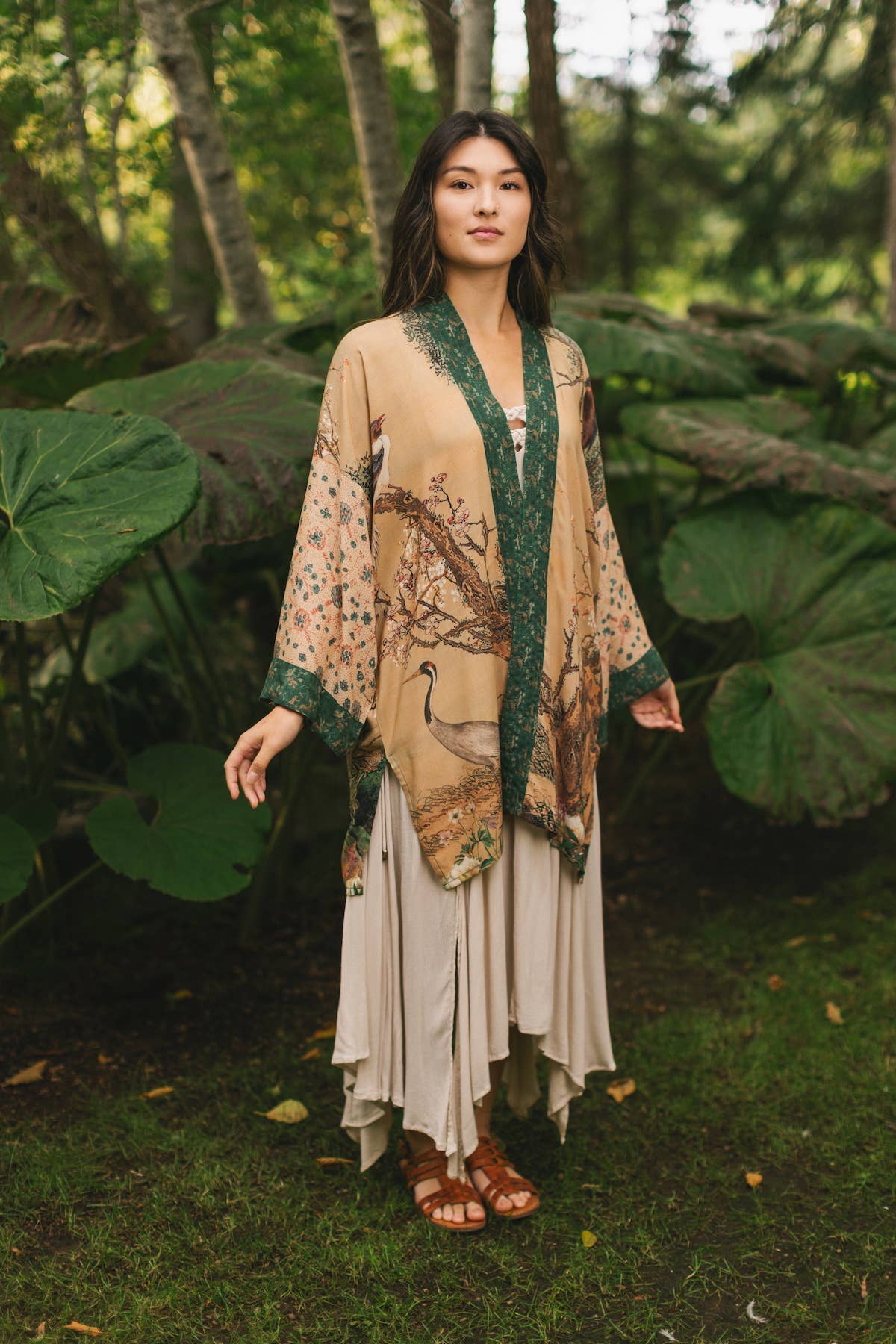 Fable Matinée Duster Kimono w/Blossoms, mid-length