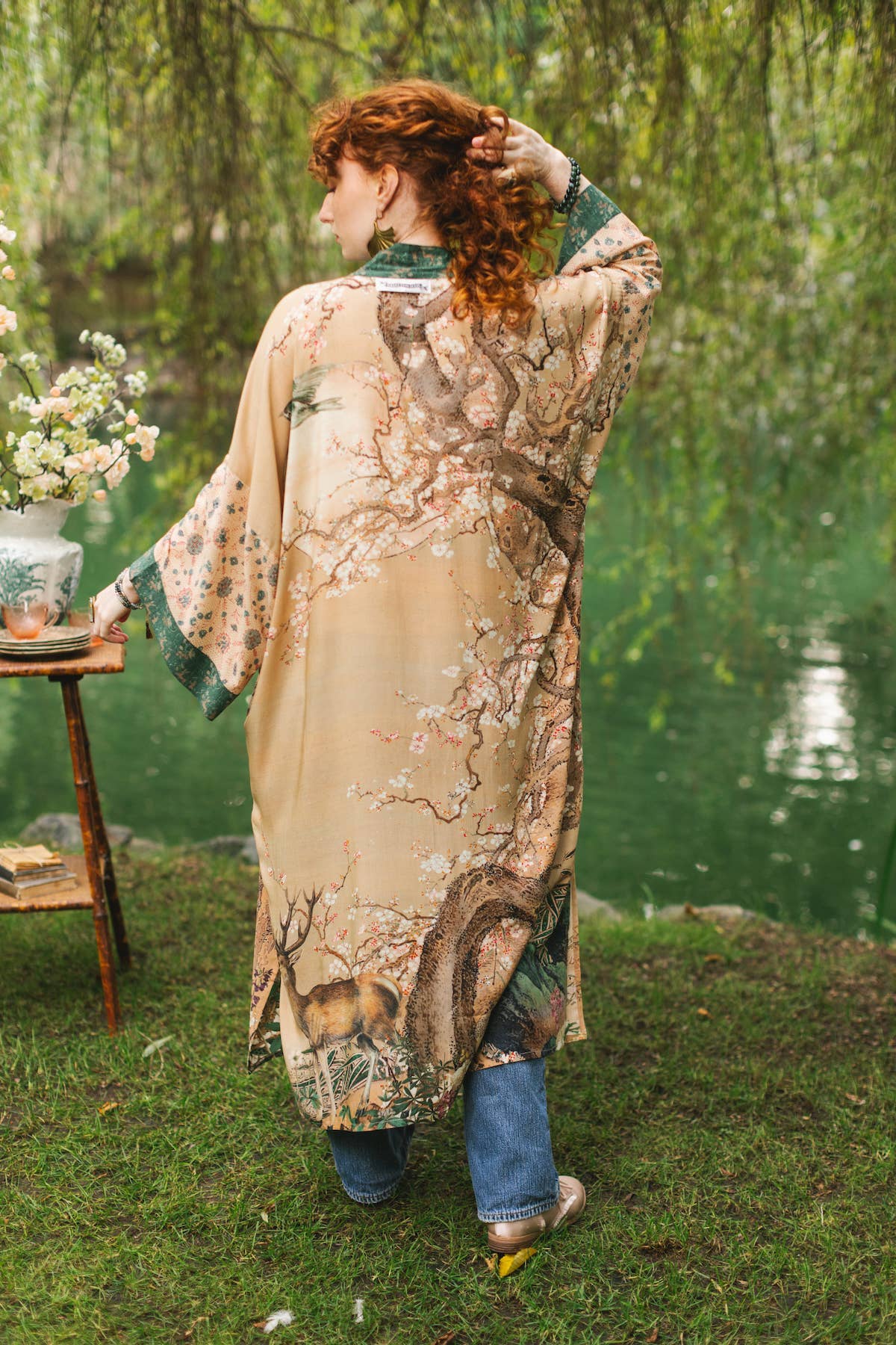 Fable Opera Duster Kimono Robe w/ Deer Moon & Blossom