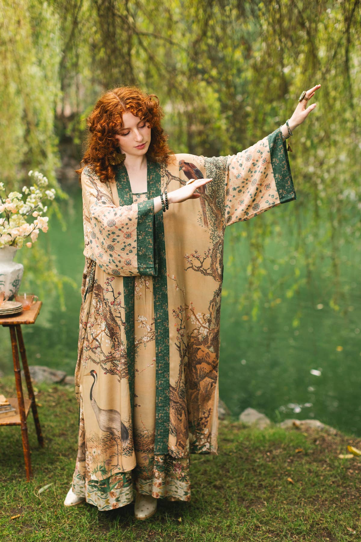 Fable Opera Duster Kimono Robe w/ Deer Moon & Blossom