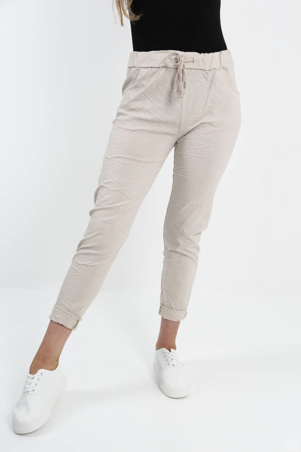 Italian Stretch Pants/Jeggings: Beige / One Size 10-14)