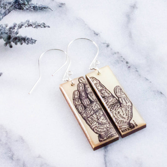 Vintage Palmistry Rectangle Earrings