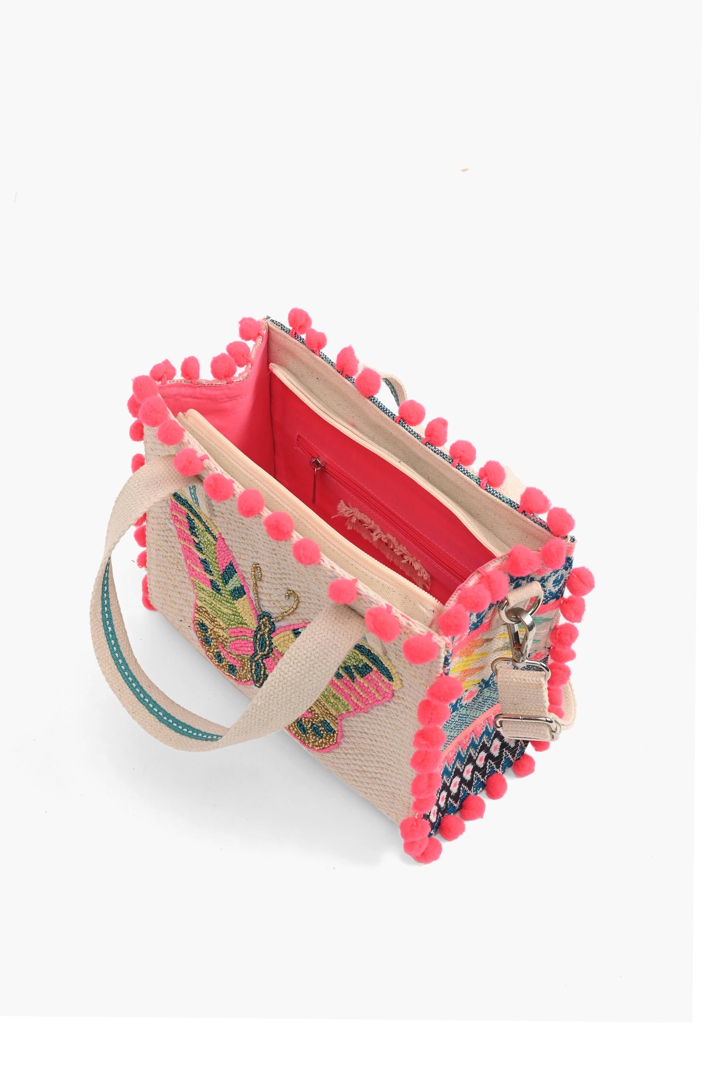 Butterfly Embellished Handheld Tote with Crossbody Straps