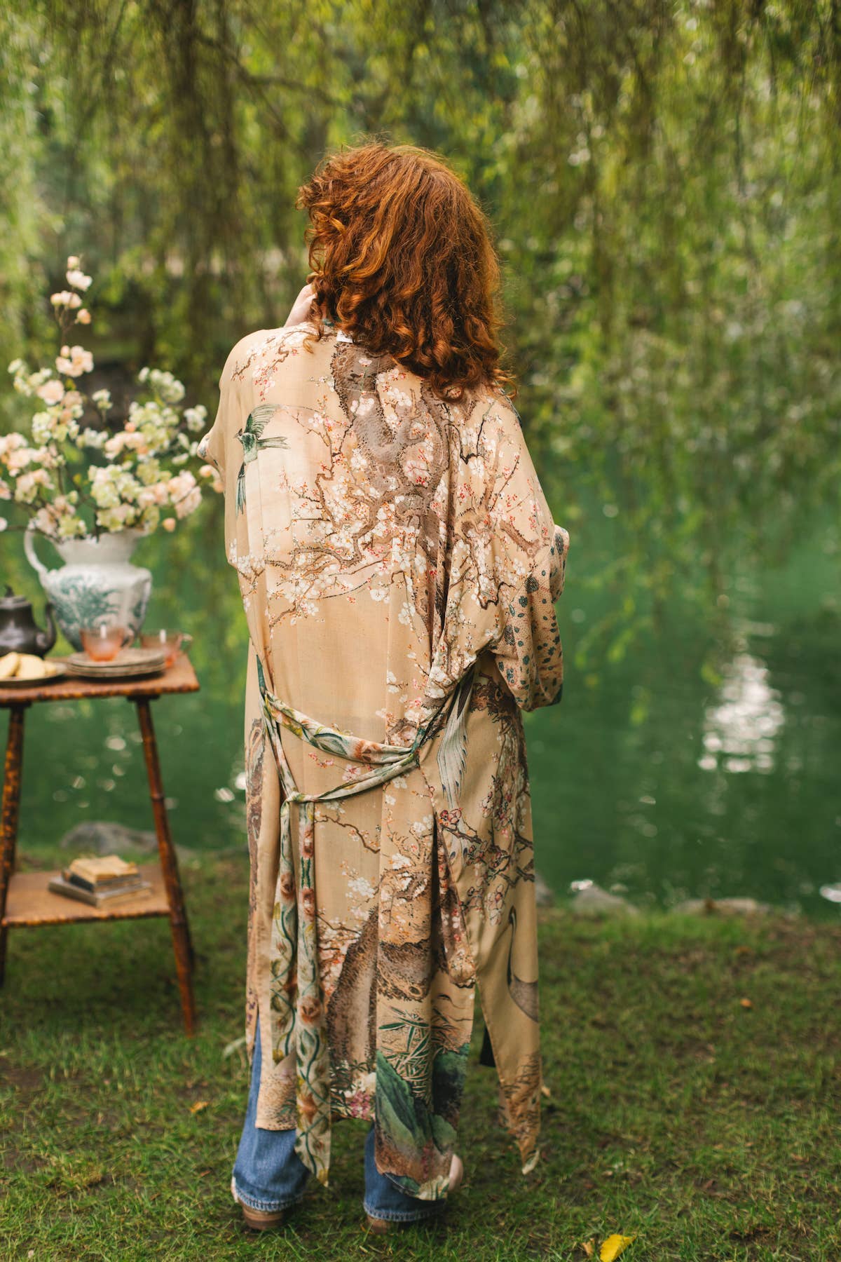 Fable Opera Duster Kimono Robe w/ Deer Moon & Blossom