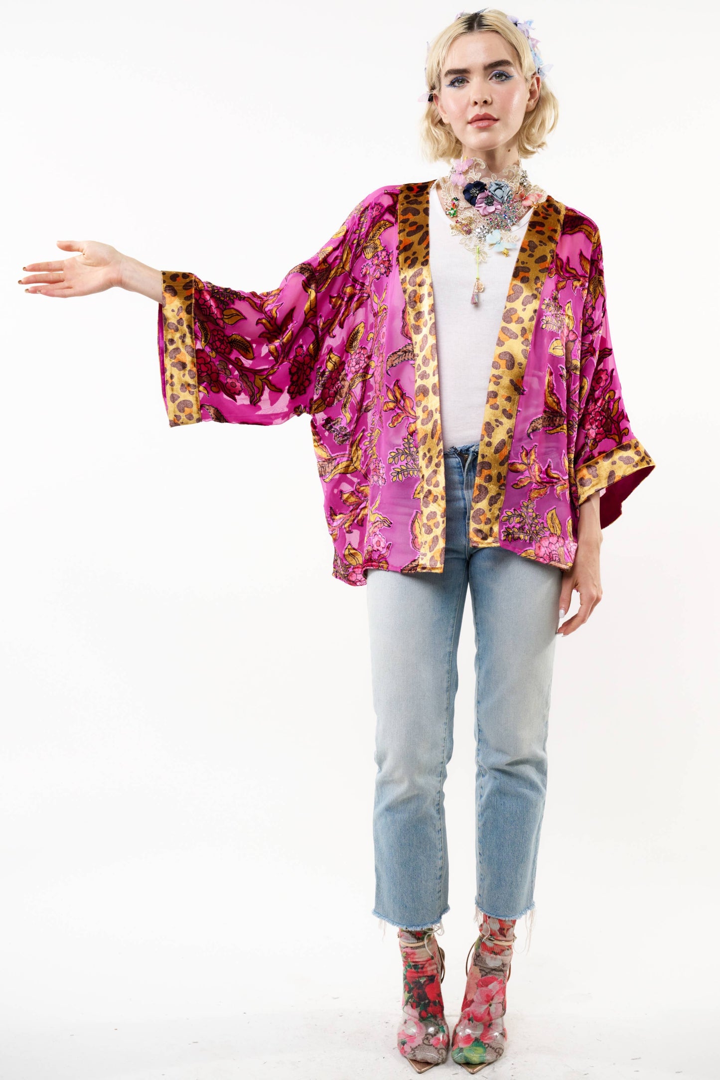 Holiday Jewels Kimono : Fuchsia / One Size