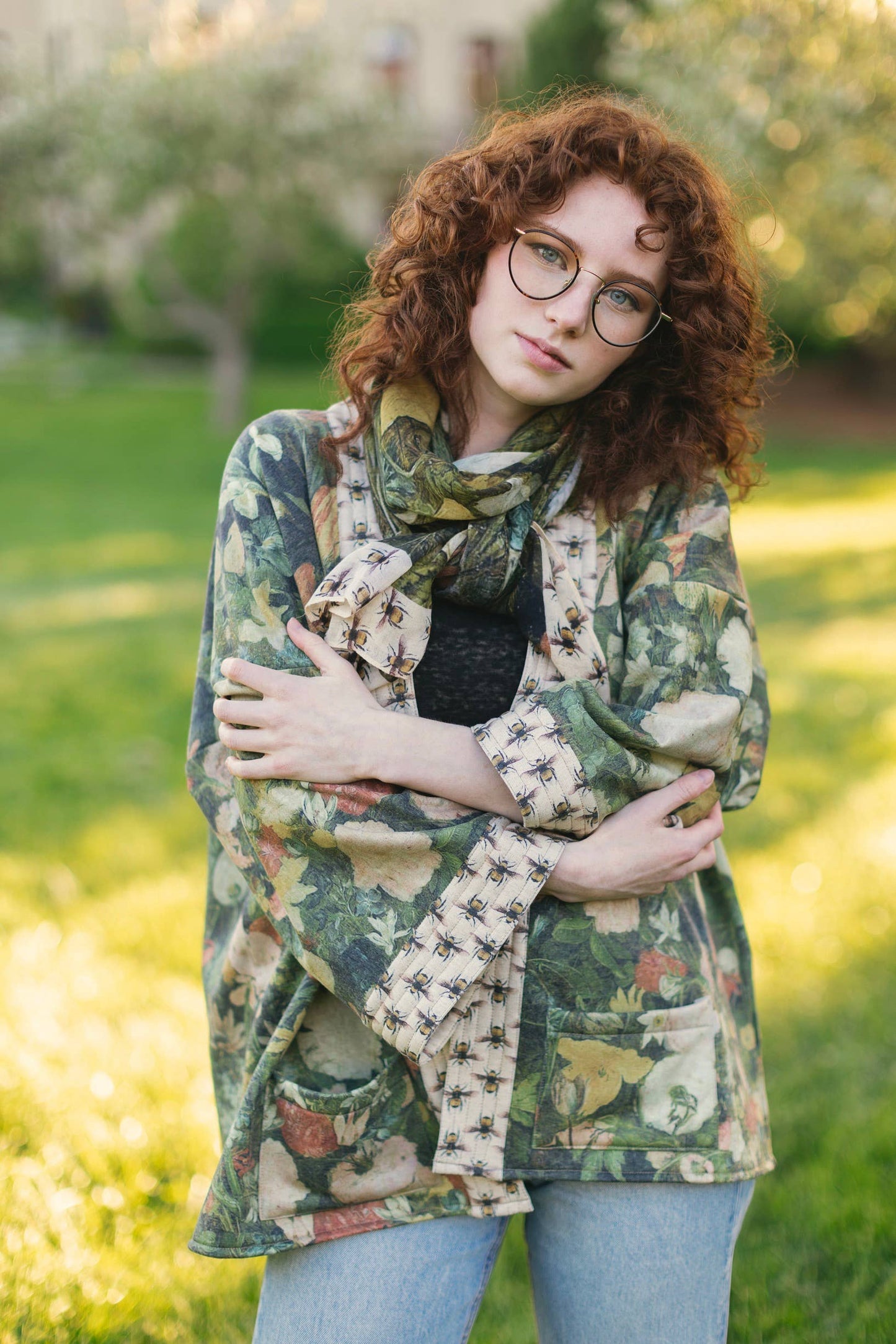 I Dream in Flowers Fleece Cottage Cardigan Kimono Jacket- One size