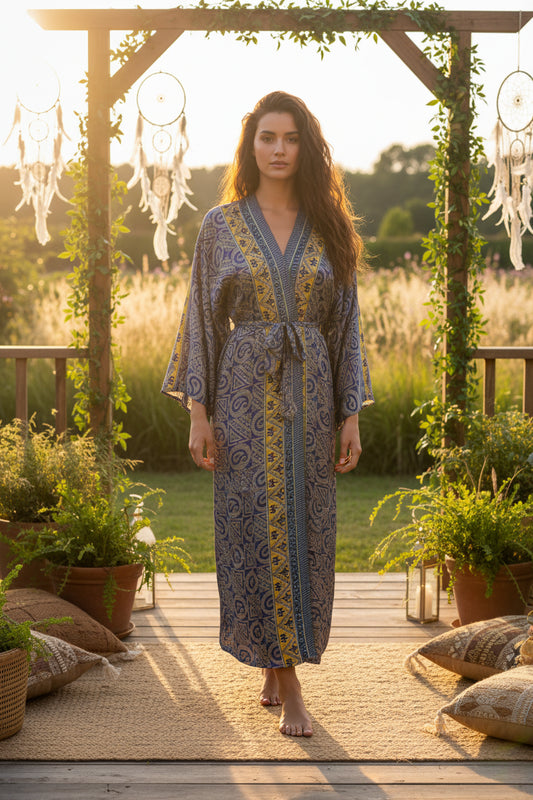 Boho Kimono Recycle Silk Beach Coverup - One Size