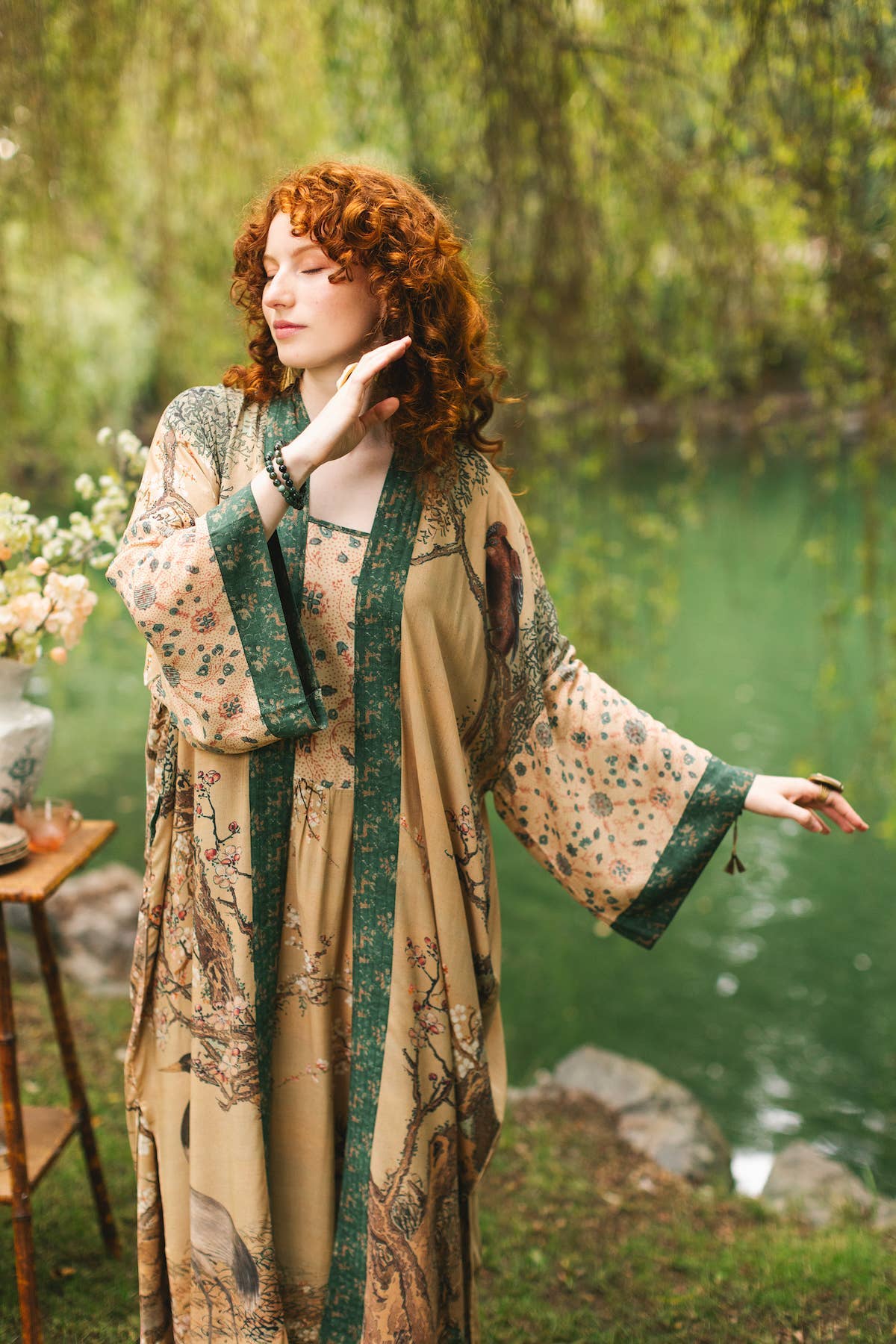Fable Opera Duster Kimono Robe w/ Deer Moon & Blossom