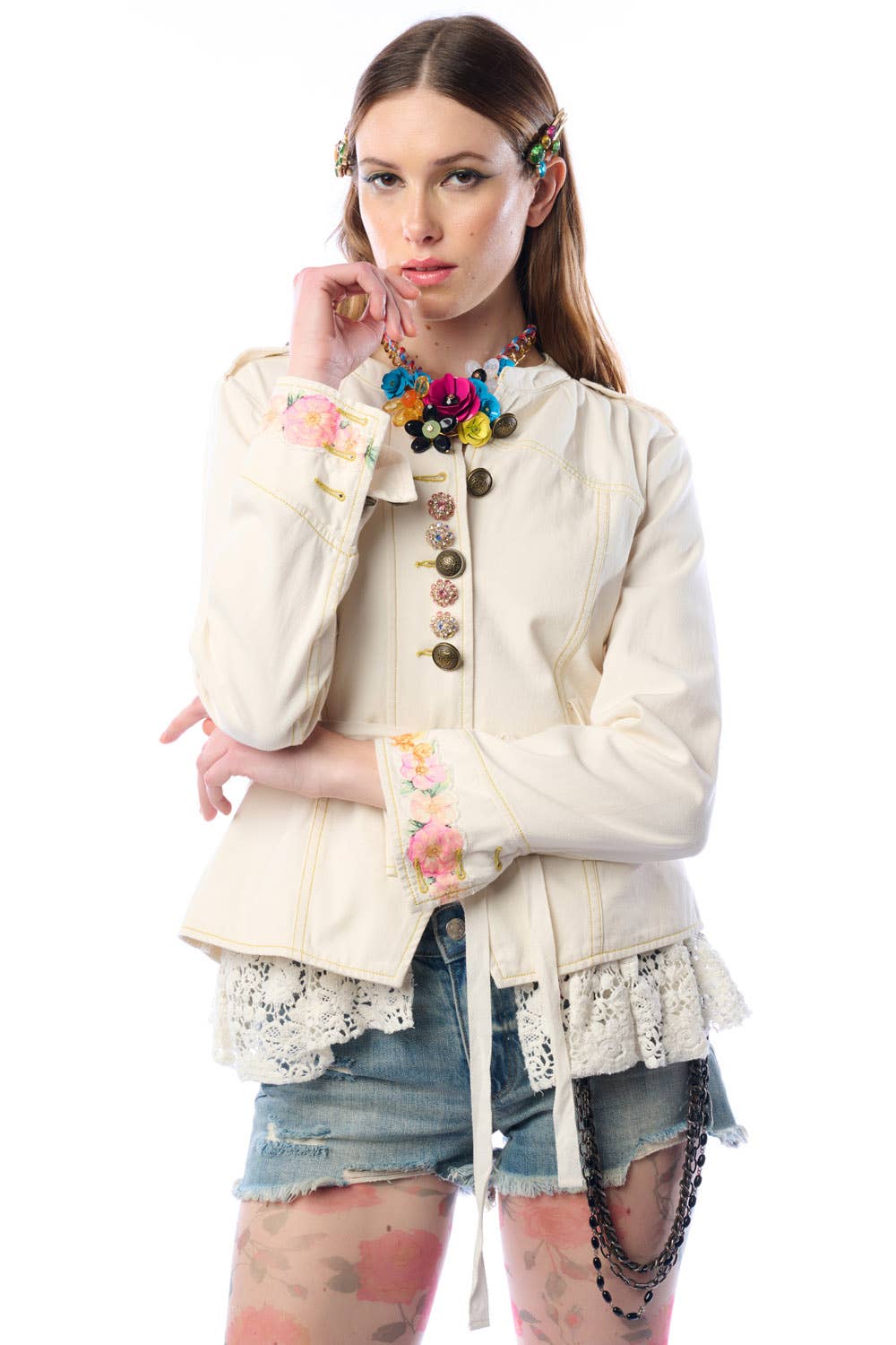 Cream Jacket With Lace Trim: Natural Ivory / Small