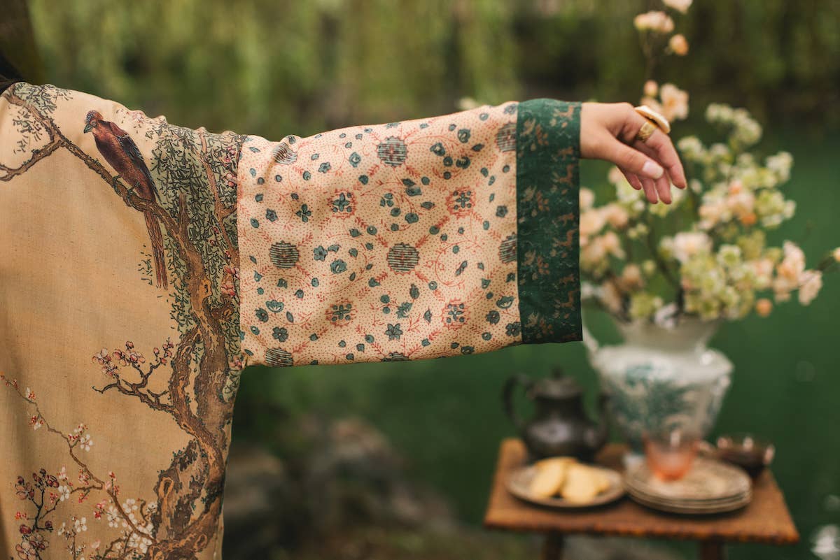 Fable Matinée Duster Kimono w/Blossoms, mid-length