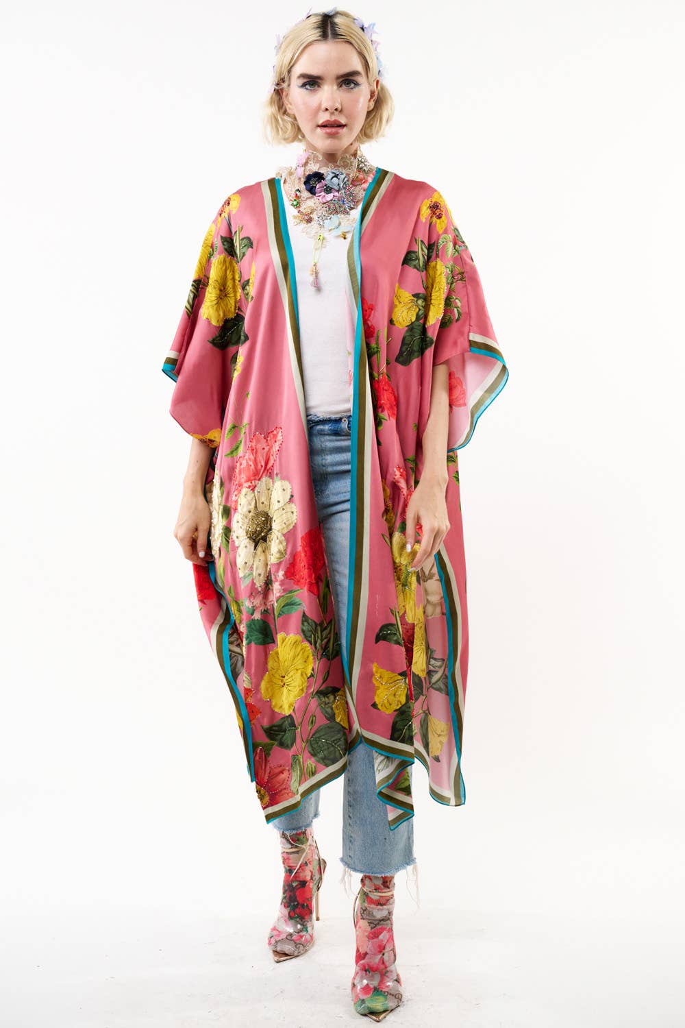 My Valentine Kimono: Dusty Rose Floral / One Size