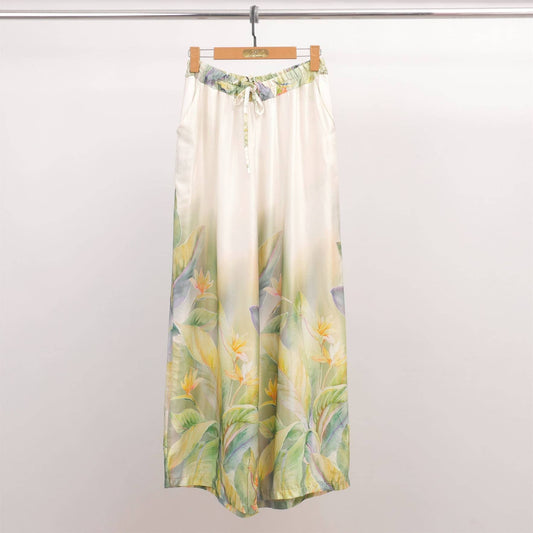 Leaf print satin trousers- Made in Italy- Size 10 to 12