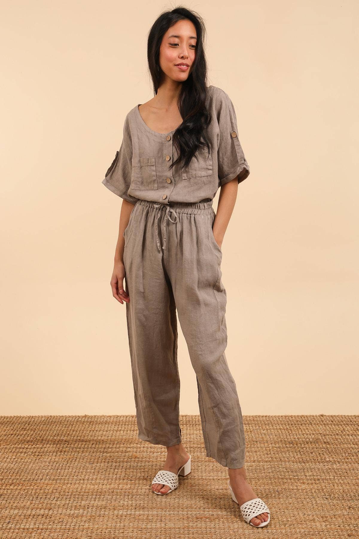 Made in Italy Linen trousers with pockets 100% linen: Persimmon Green