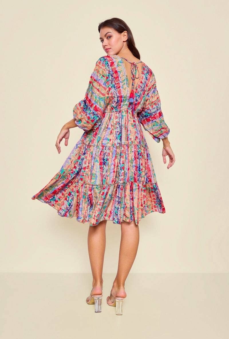 Short silk mix dress with print