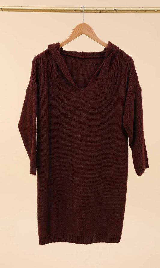 Italian Knit Dress with Hood in Burgundy- Size 10 to 14
