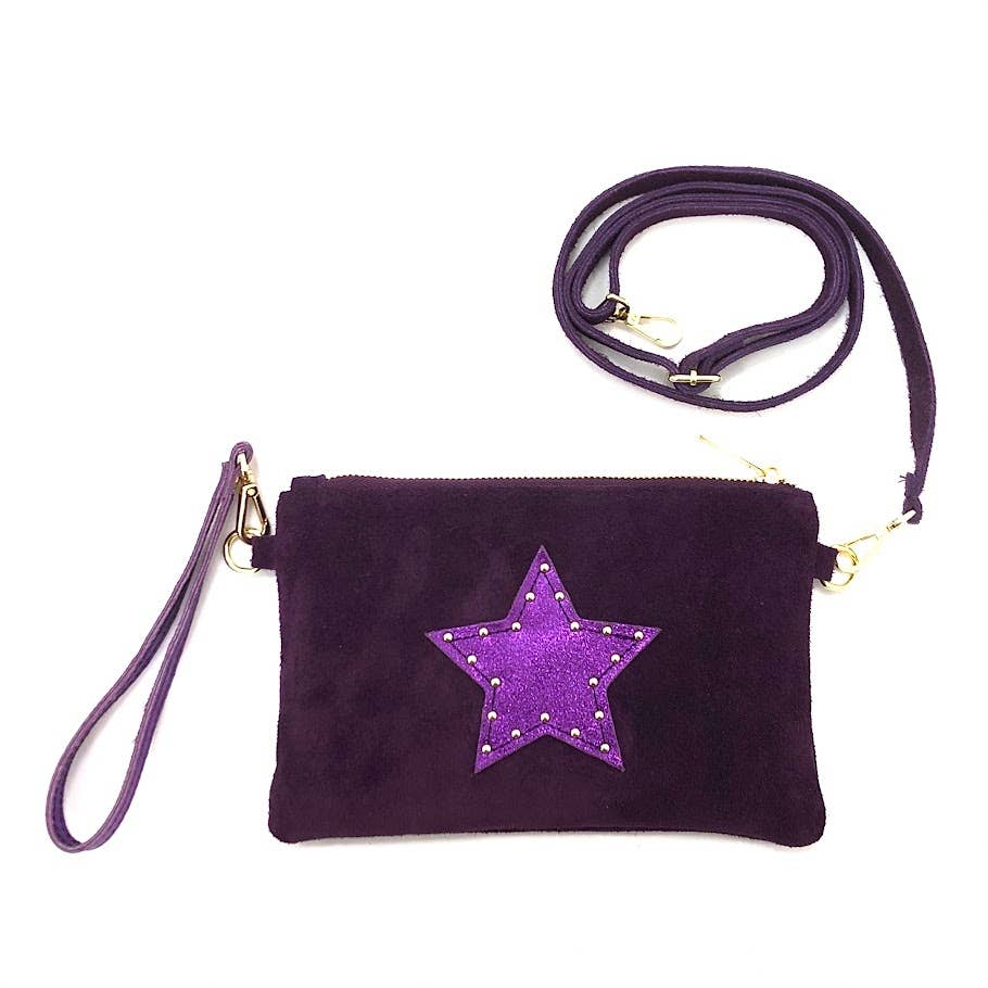 ITALIAN SUEDE CLUTCH BAG IN PURPLE