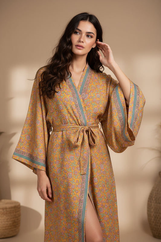 Recycle Silk Women Kimono Boho Beach Spa Cover up