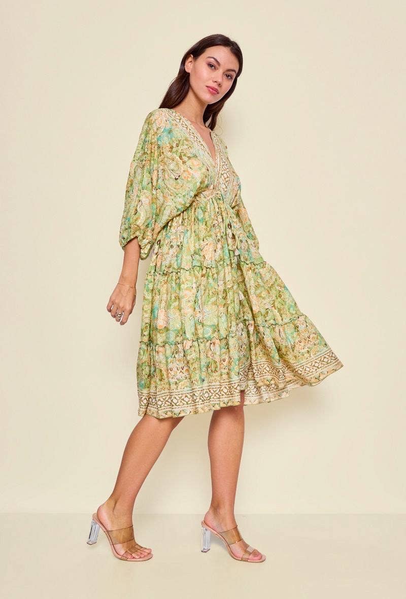 Short A-line silk dress with print - One size