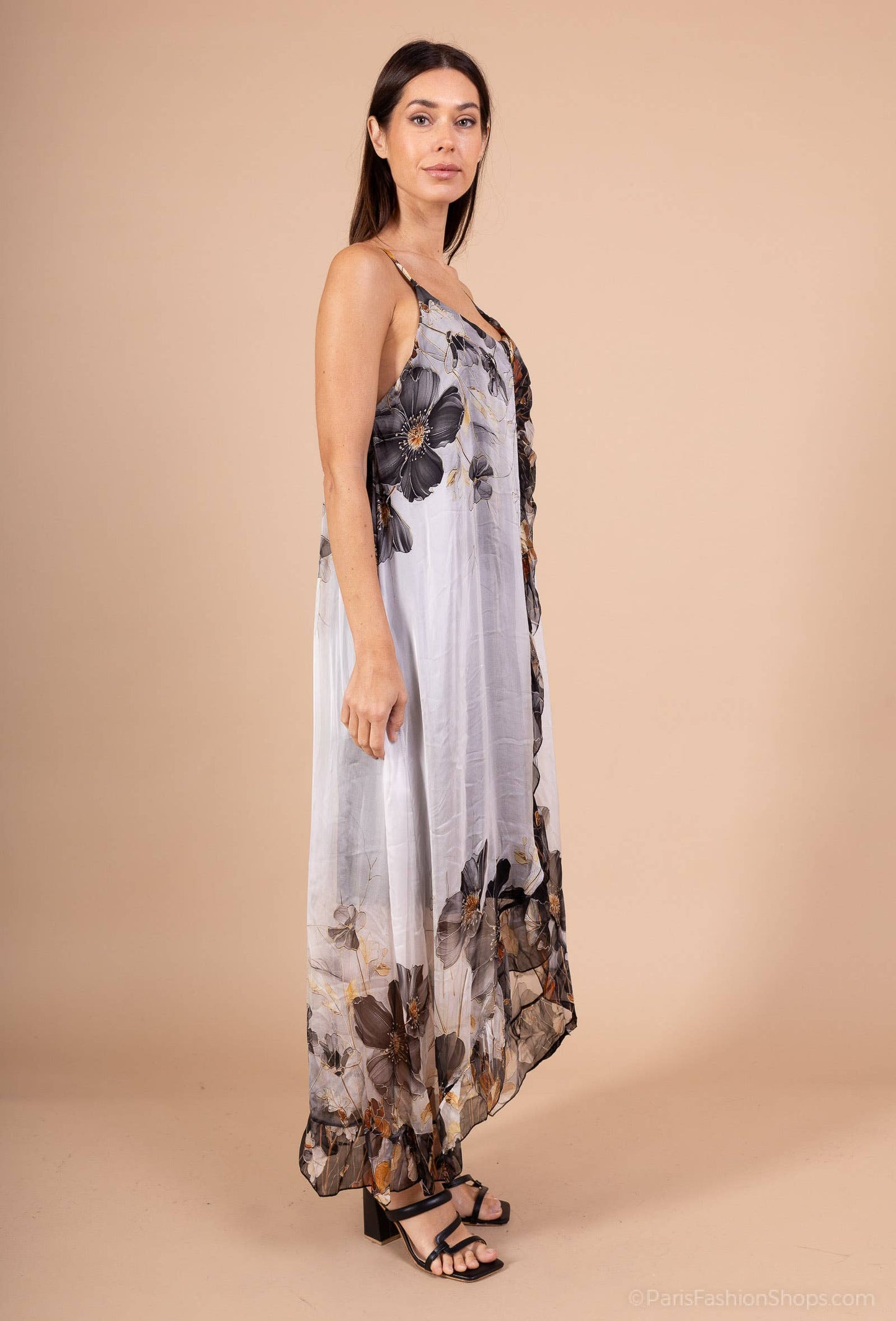 Floral ruffled silk viscose dress - fits S to M