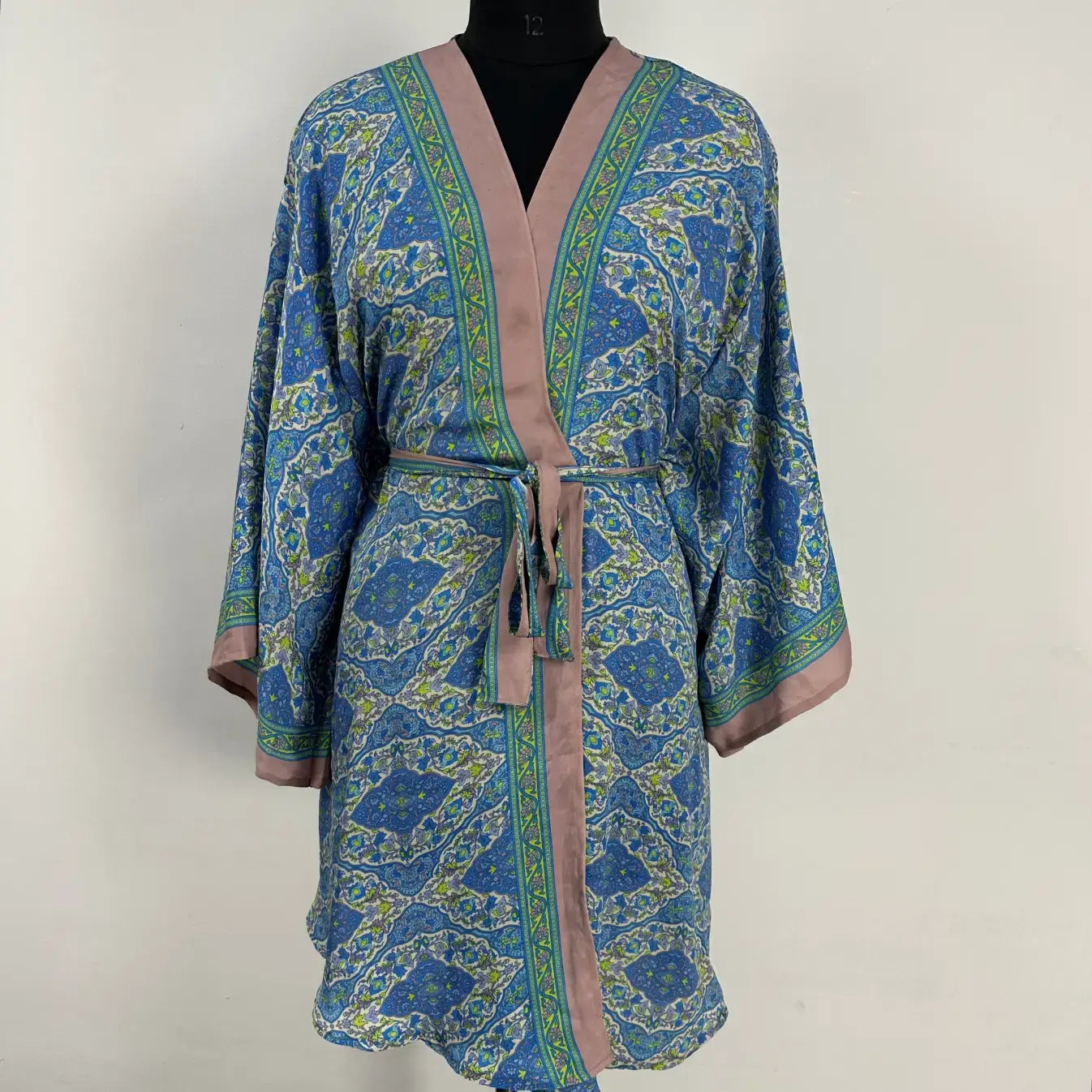 Recycle Silk Sari Short Kimono Boho Loungewear Beach Coverup