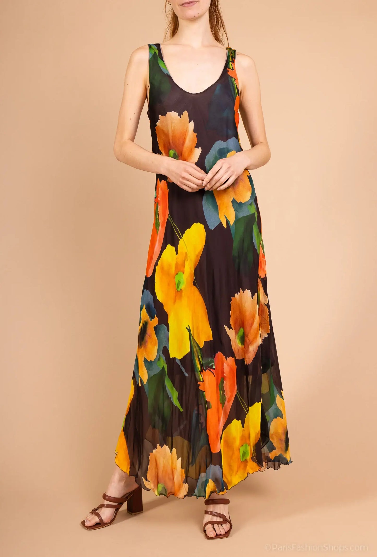 Floral printed silk dress: 30% silk 70% viscose - Size S to M