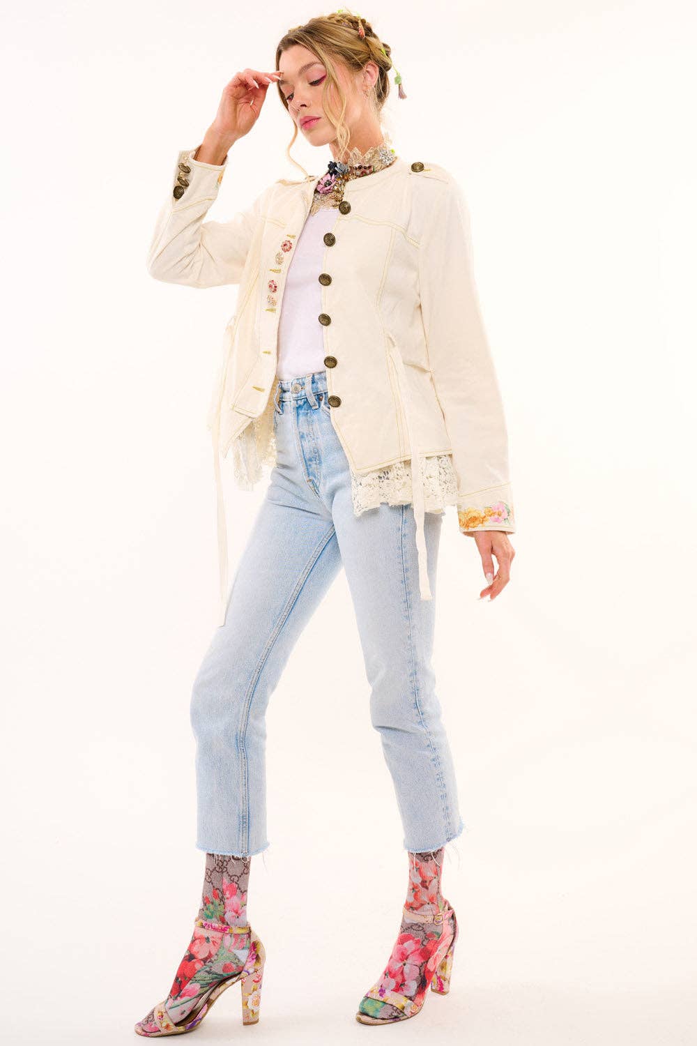 Cream Jacket With Lace Trim: Natural Ivory / Small