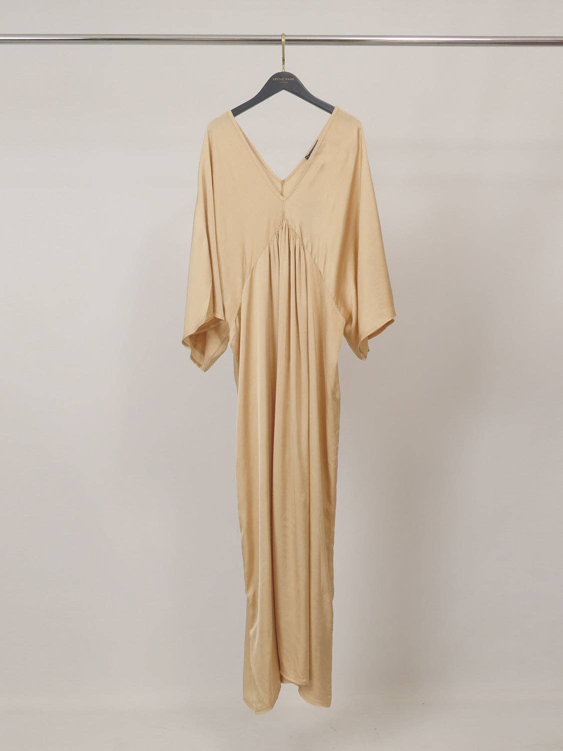 Satin V-neck dress CAMEL - One Size