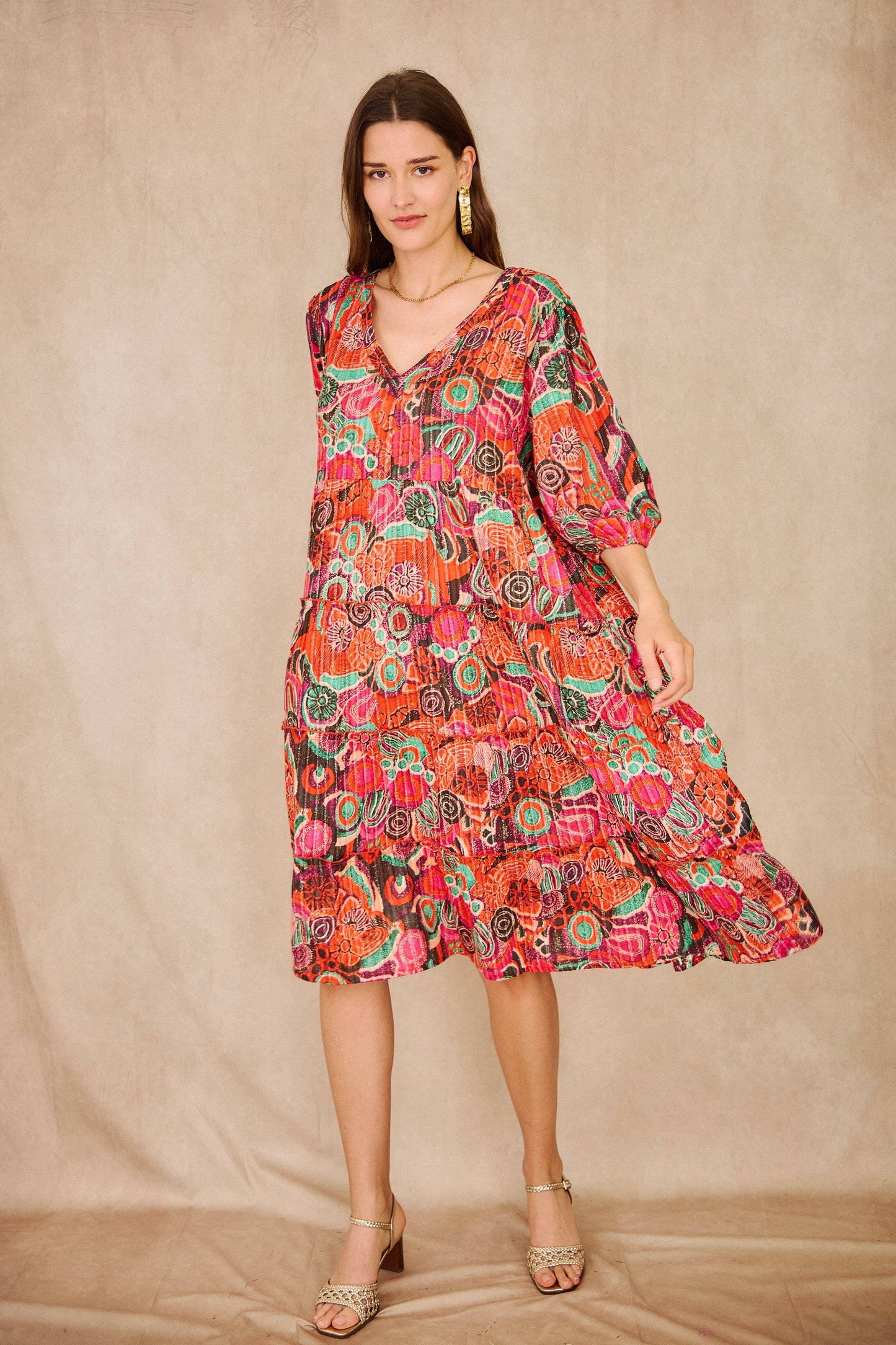 Patterned mid-length cotton dress