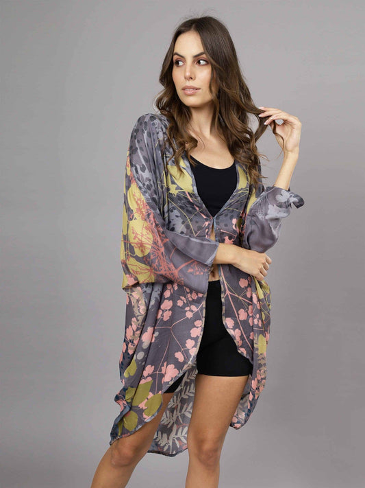 Abstract Floral Print Kimono in Modal