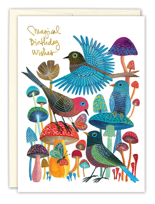 Birds & Mushrooms Birthday Card