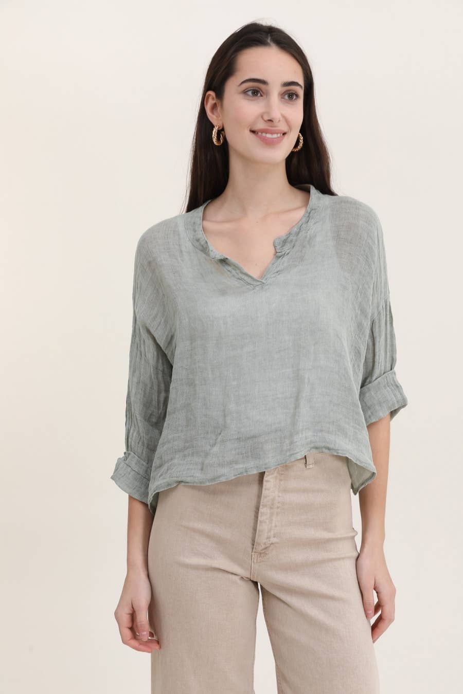 100% linen top in Grey- One size