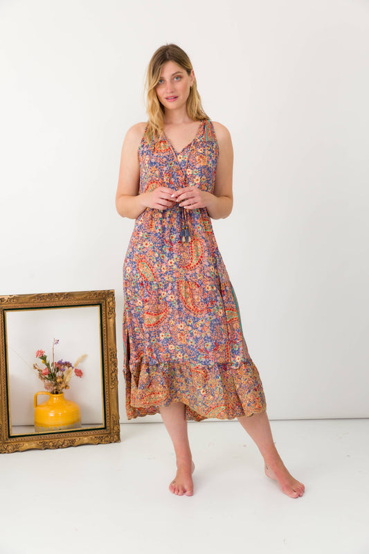 Long silk dress with embroidery anglaise-One size