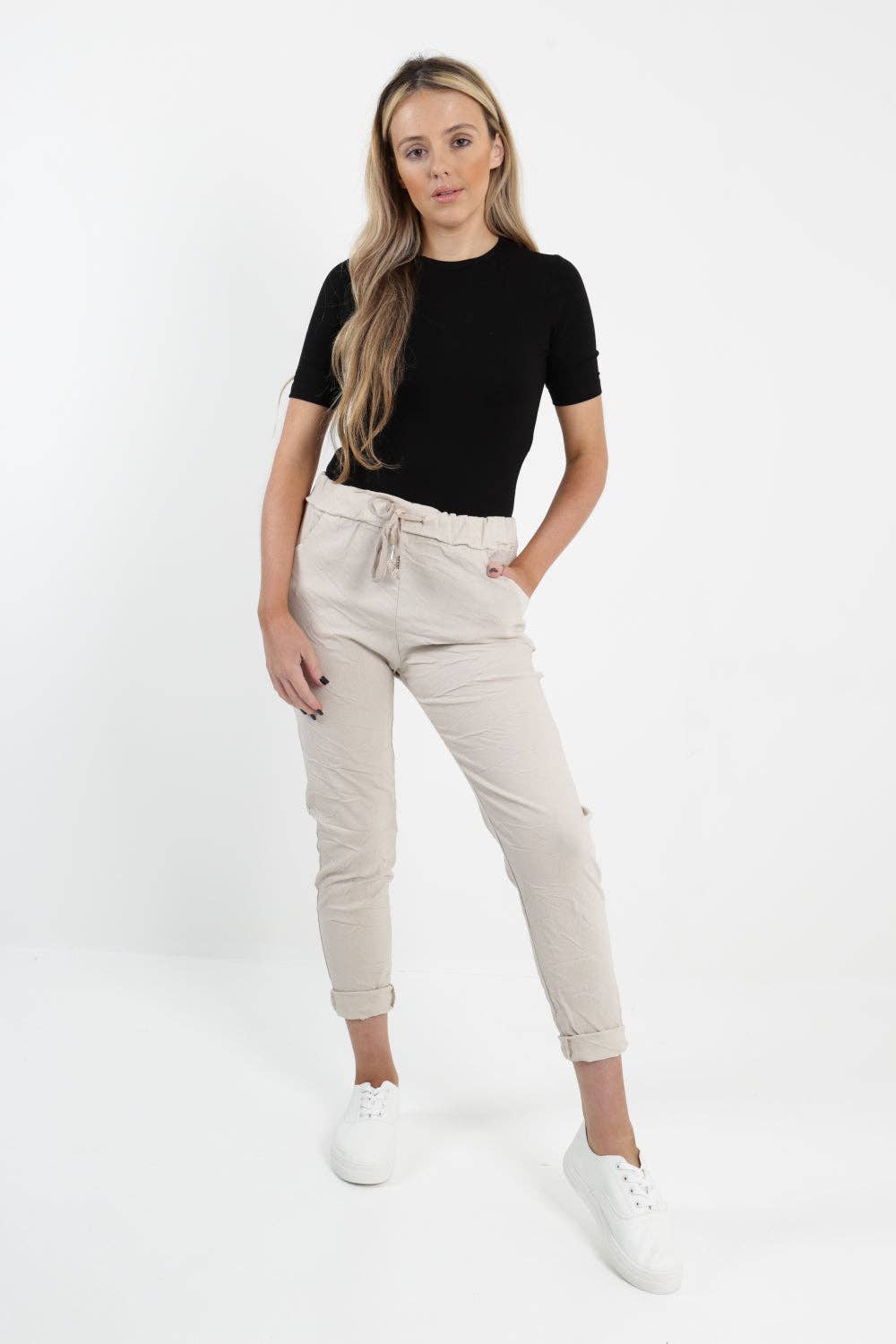 Italian Stretch Pants/Jeggings: Beige / One Size 10-14)
