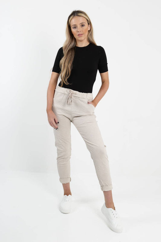 Italian Stretch Pants/Jeggings: Beige / One Size 10-14)