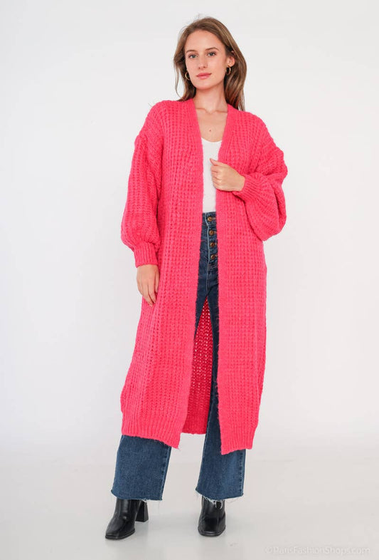 Italian Long Wool blend Cardigan in Hot Pink- One size fits 10 to 14