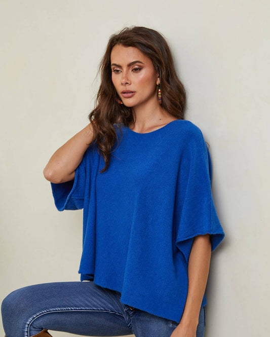 Italian Knitted Top in Cobalt Blue- One size fits 10 to 14