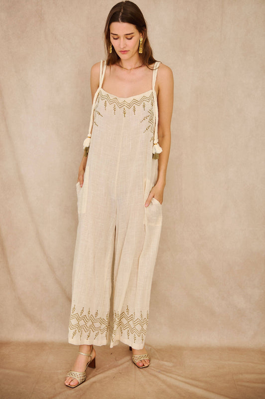 Linen look Cotton bohemian jumpsuit