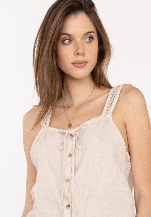 100% LINEN Italian Top Beige- One Size