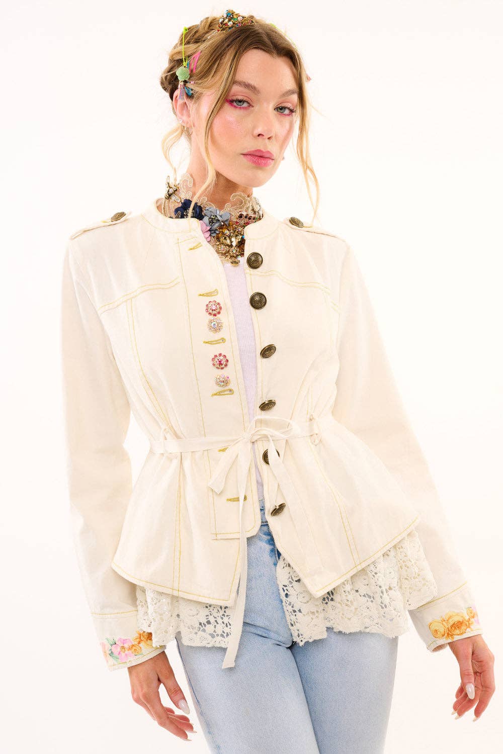 Cream Jacket With Lace Trim: Natural Ivory / Small