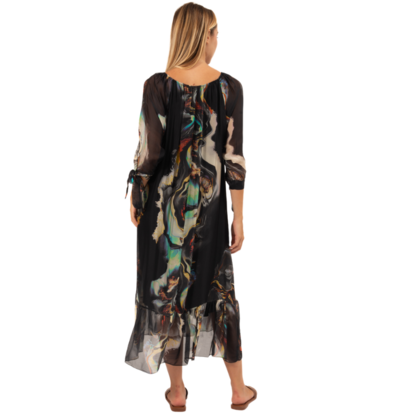 Black Print Italian Silk Dress: Size S/M