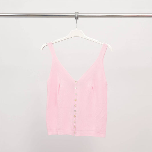 Ribbed tank top with mother-of-pearl buttons in Ice Pink- Size 10