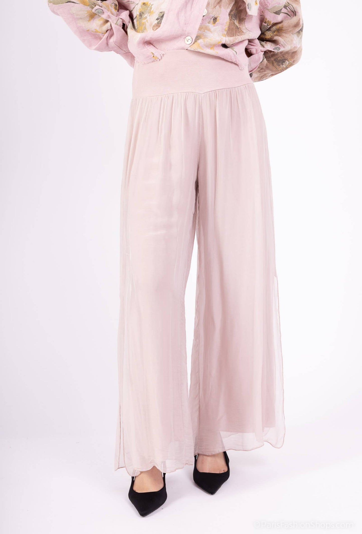 Silk pants with Side Split 30% silk - 70% viscose / Rose / One size- S