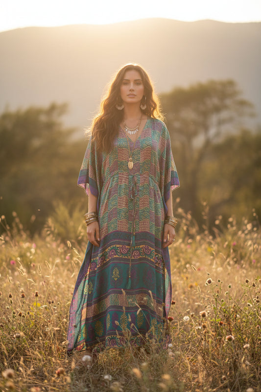 Recycle Sari Kaftan Resort Wear Caftan Beach Wear Cover Up !
