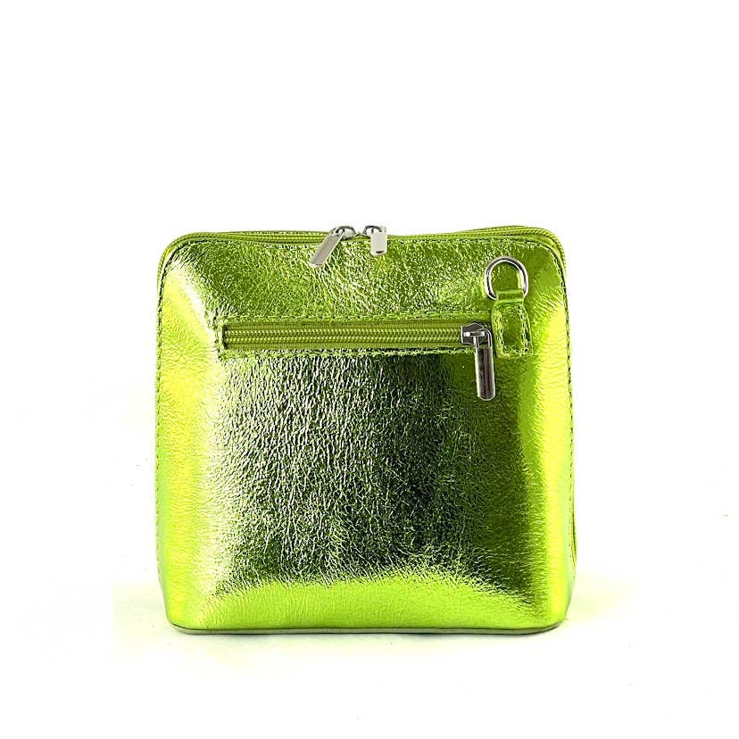 ITALIAN LEATHER TOTE BAG IN METALLIC LIME