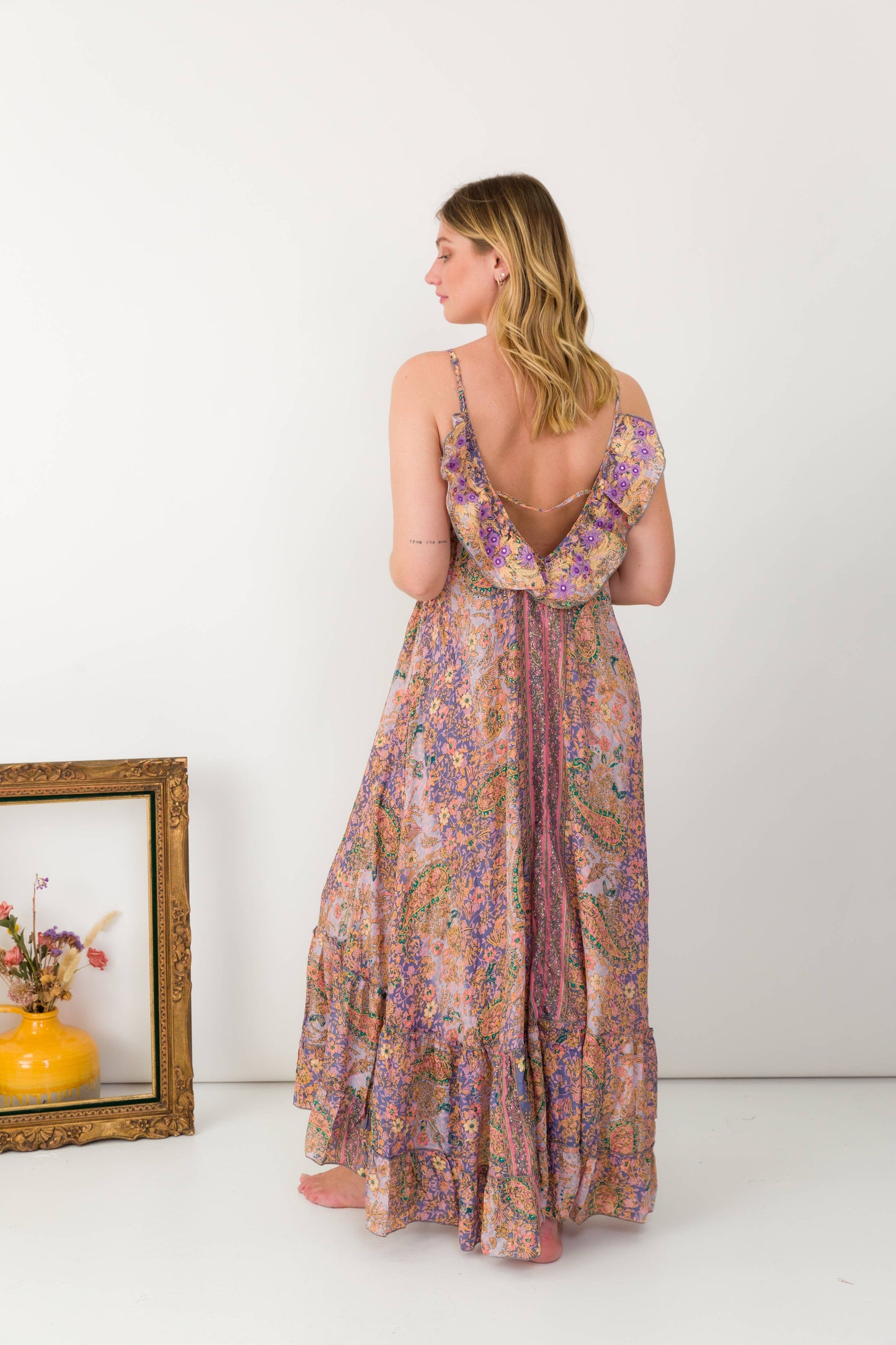 Bohemian silk dress-One size