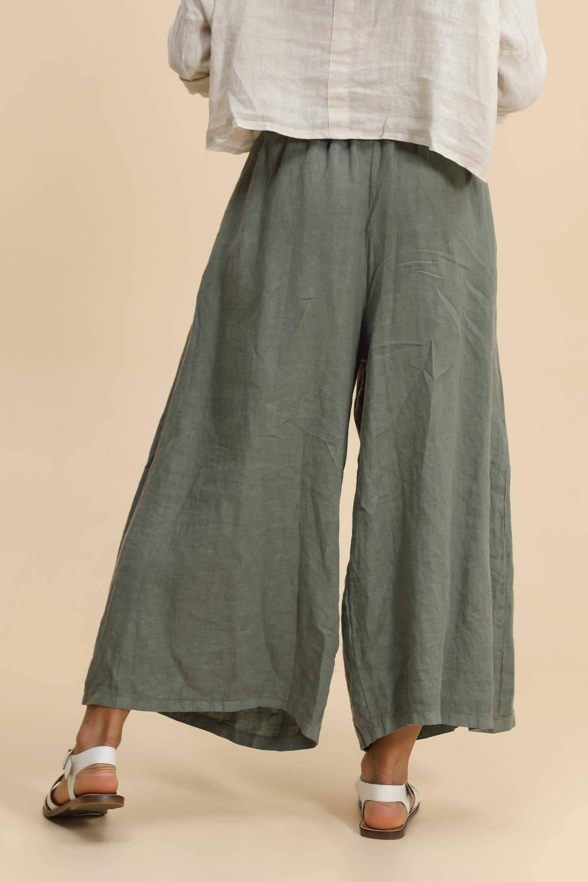 100% linen wide leg pants - One Size