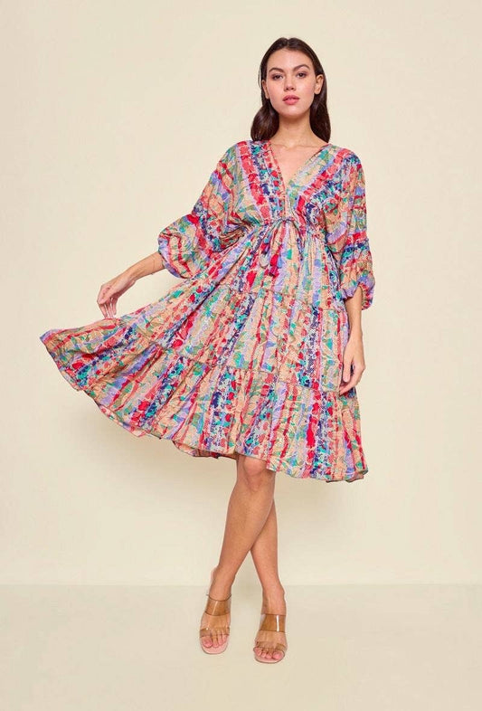 Short silk mix dress with print